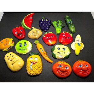 Vtg.1980s Anthropomorphic Food Magnets 17 Funny Faces grapes ,bananas, See